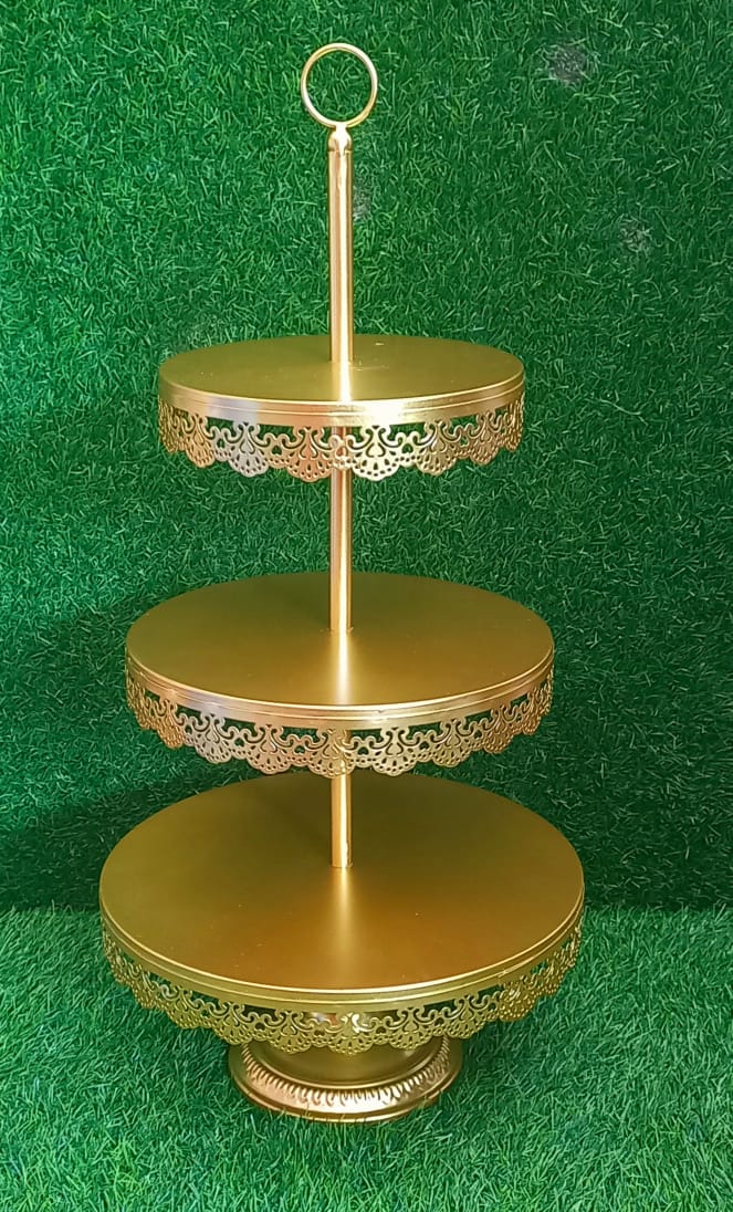 3 tier gold cup cake stand