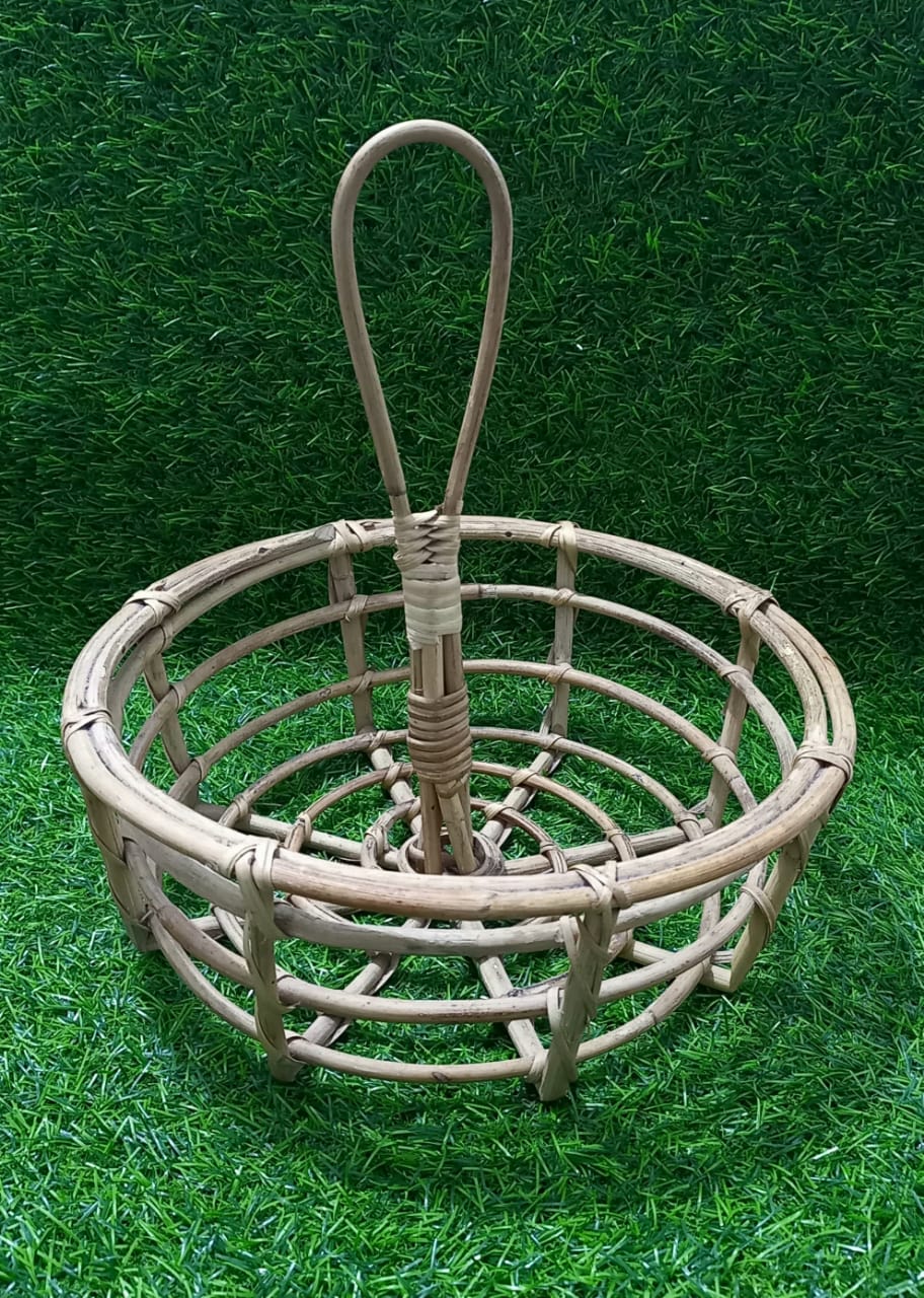 Rattan round basket with middle handle