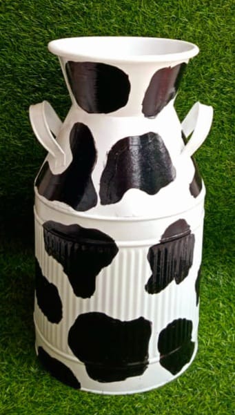 Milk can large white & black