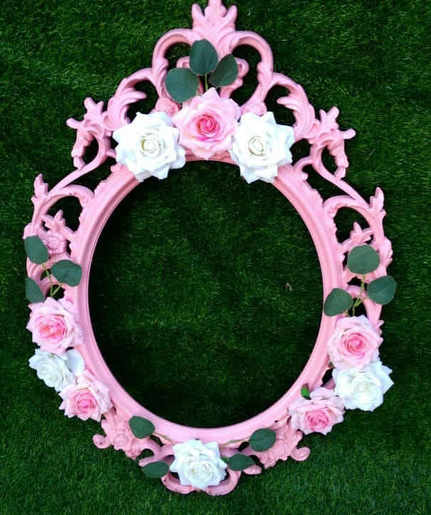 Large Frame Oval Pink With Flowers