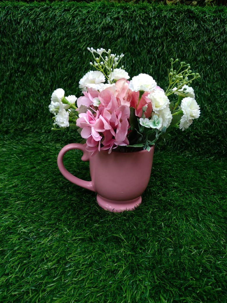 Pink Tea Cup With Flower Vase
