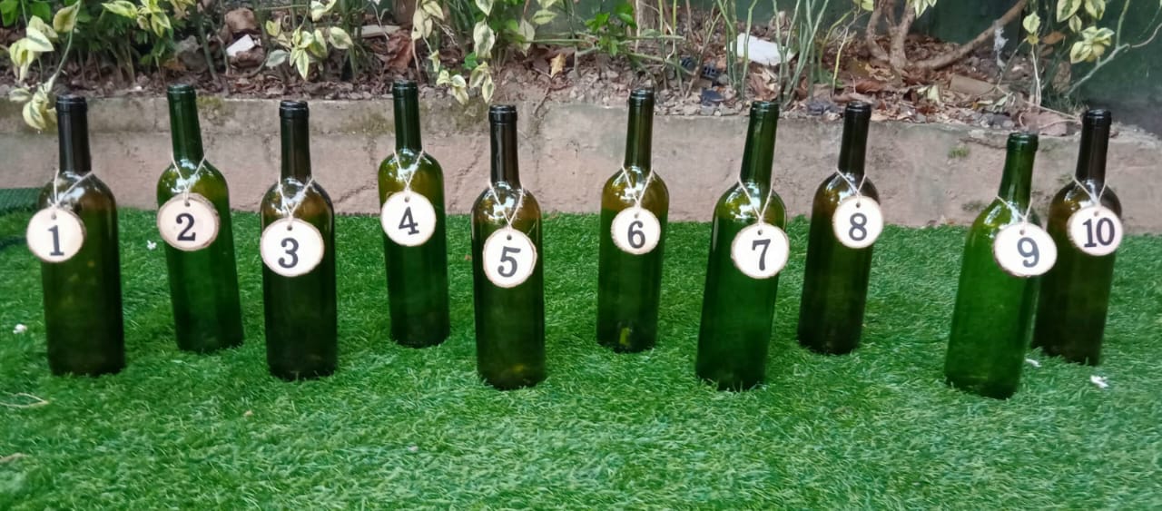 Green Glass Bottles With Numbers 1 - 10