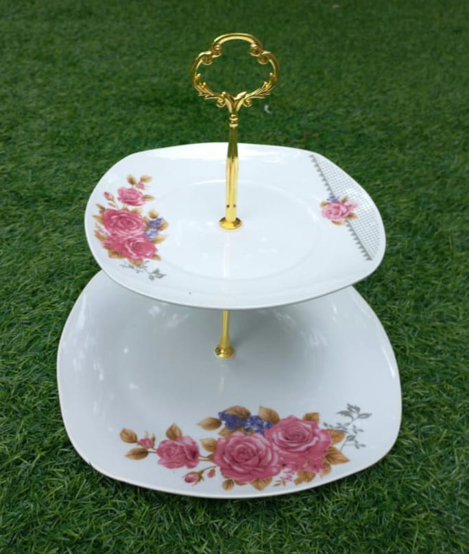 Vintage Ceramic 2 Tier Pink Rose