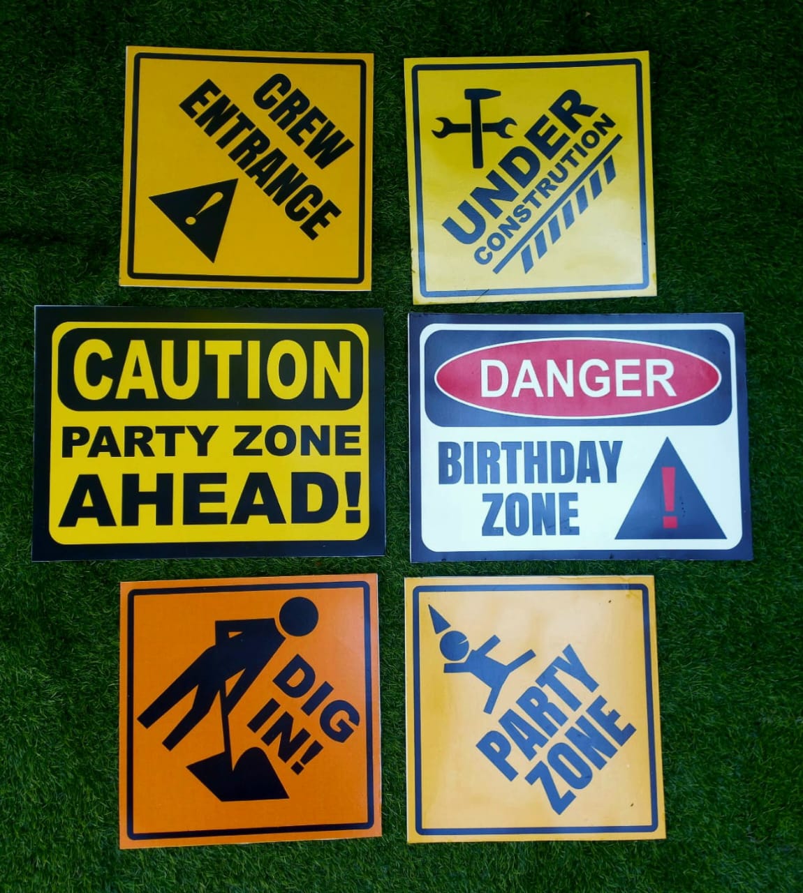 06 Pcs Construction Theme Signs  CutOut - ( WithOut Support)