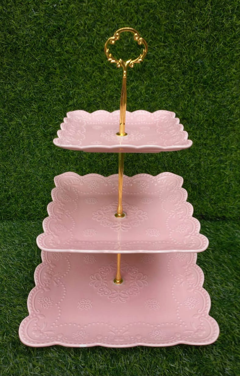 Ceramic 3 Tier Pink Stand