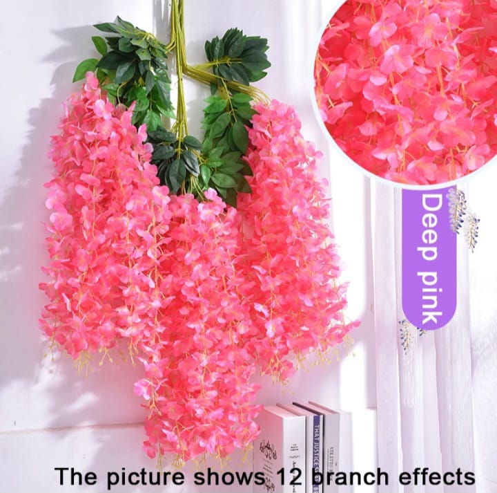 Dark Pink Flower Hangings For Grass 12 Pcs (Add Grass Carpet And Backdrop Stand Separately)