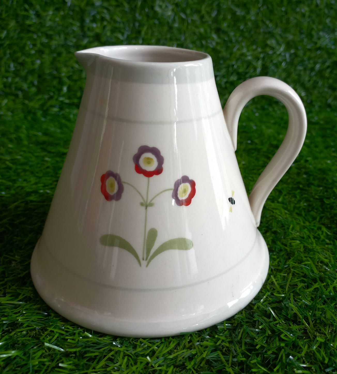 Mini White Ceramic Pot With Purple Flowers